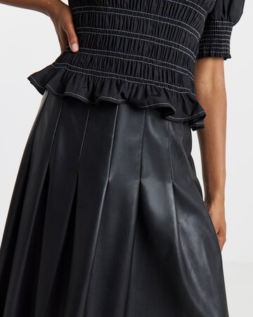 Black PU Pleated Midaxi Skirt