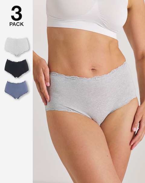 Pretty Secrets (3 Pack) Cotton Lace Trim Brief Knickers