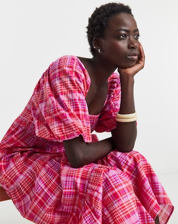 Check Shirred Smock Dress