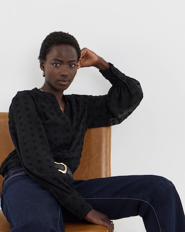 Black Dobby Collarless Blouse