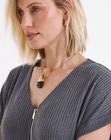 Grey V Neck Zip Front Longline Top