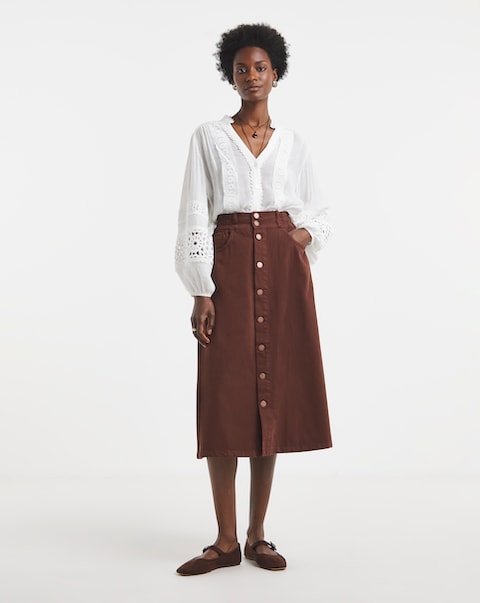 Rust Elasticated Waist Button Through Midi Skirt
