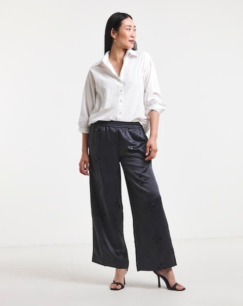Grey Sequin Spot Satin Trousers