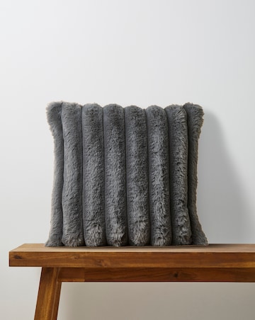 Ribbed Faux Fur Cushion - Charcoal