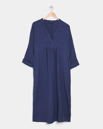 Collarless Placket Detail Smock Dress