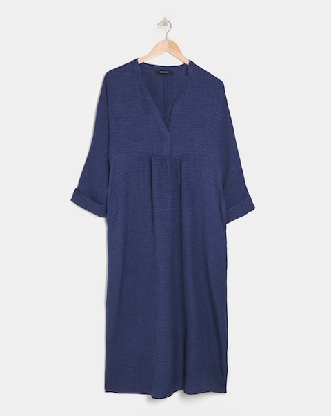 Collarless Placket Detail Smock Dress