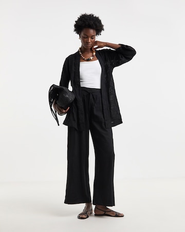 Black Embroidered Sheer Kimono
