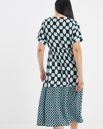 Contrast Print Button Through Dress