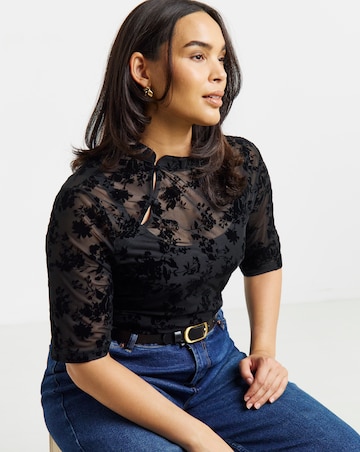Simply Be Black Mesh Flock Top