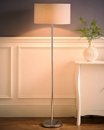 ValueLights Charlie Chrome Floor Lamp with Large Grey Reni Shade