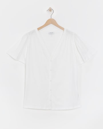 Cream Button Front Angel Sleeve Top