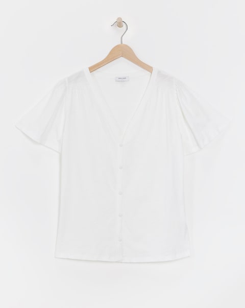 Cream Button Front Angel Sleeve Top