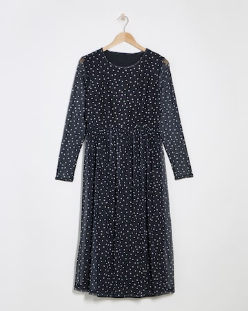 Spot Print Mesh Midi Dress