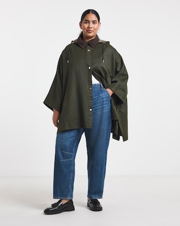 Khaki Cord Collar Coated Cape Jacket