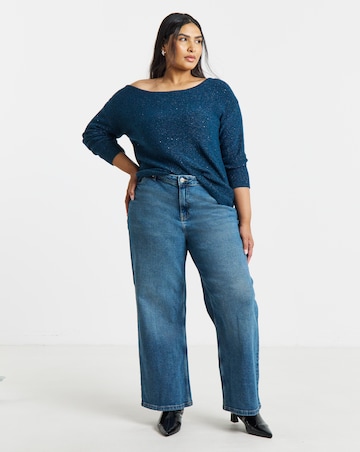 Slouchy Off Shoulder Longline Sequin Jumper