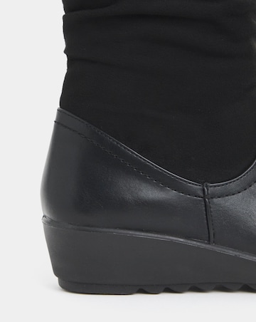 Cushion Walk Ruched Calf Wedge Boots - Wide Fit (E)