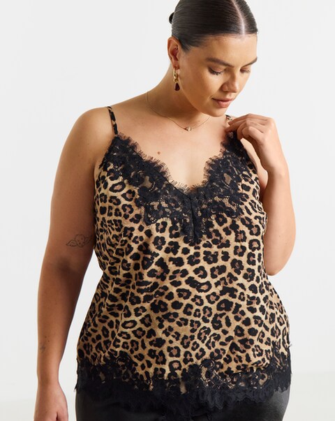 New In - Simply Be Leopard Print Lace Trim Cami