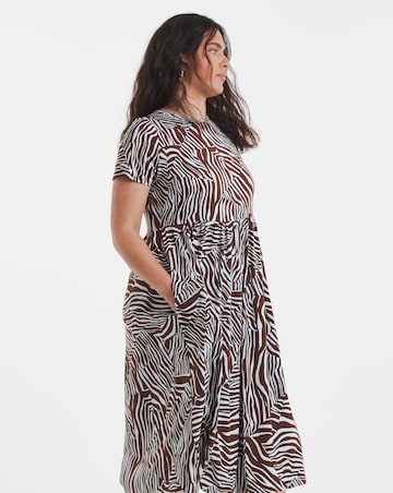 Zebra Print Jersey Midi Dress With Pockets