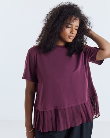 Simply Be Mulberry Tee With Woven Pleated Back