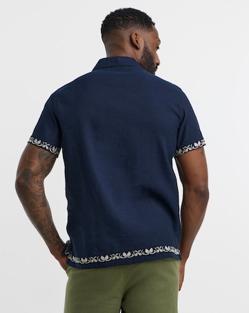 Navy Embroidered Short Sleeve Shirt