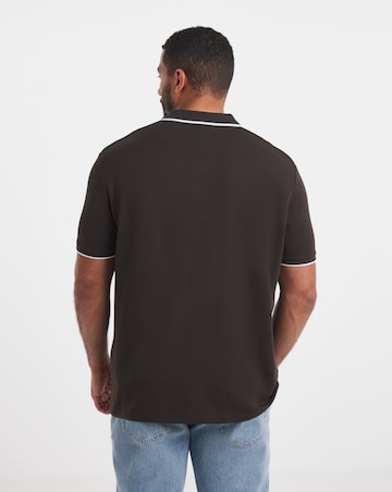 Jack & Jones Premium Ethan Collar Detail Short Sleeve Polo - Chocolate