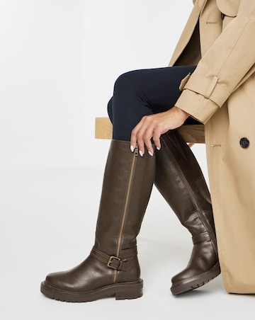 Sherry Zip Detail Knee High Boots - Wide Fit (E) & Curvy Calf