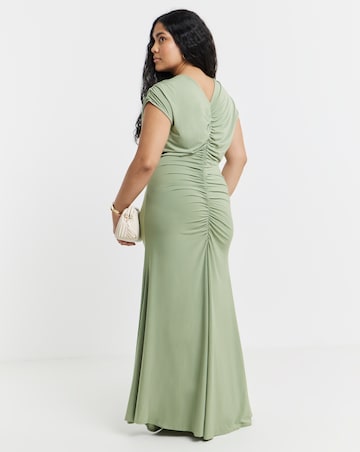 Sage Ruched Front Maxi Bridesmaid Dress