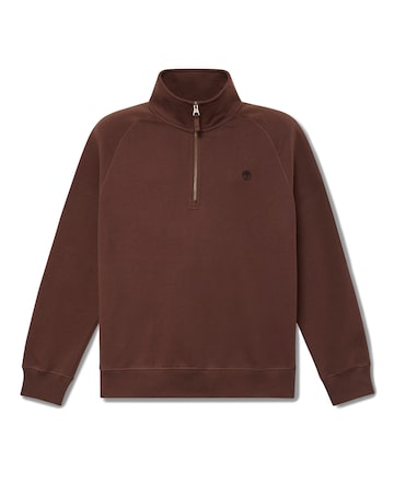 Timberland Exeter River Tree Embroidered Logo Quarter Zip Sweatshirt - Coffee