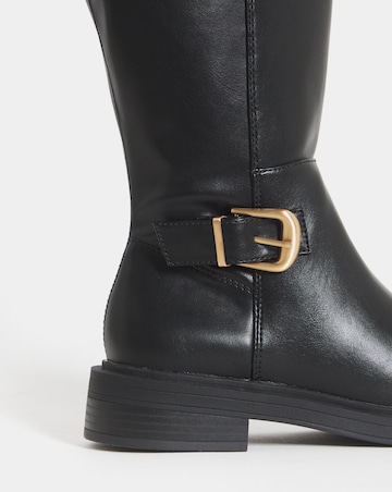 Brielle Buckle Detail Stretch Knee High Boots - Wide Fit (E) & Curvy Calf
