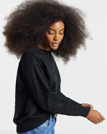 Black Cut Work Detail Sleeve Sweatshirt