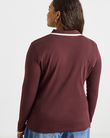 Simply Be Chocolate Long Sleeve Ribbed Polo Neck With Contrast Tipping