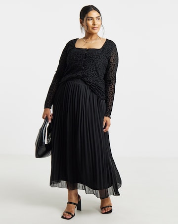 Simply Be Black Leopard Flock Mesh Square Neck Top