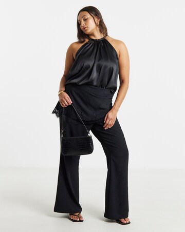 Simply Be Black Asymmetric Lace Trim Skirt Overlay Flared Trousers