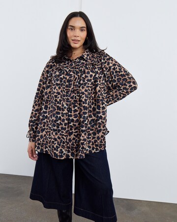 Simply Be Leopard Print Frill Detail Collared Blouse