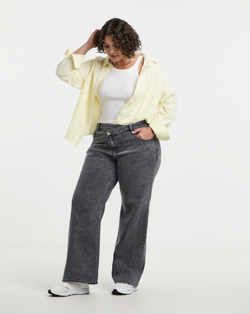 Washed Grey Crossover Straight Leg Jeans