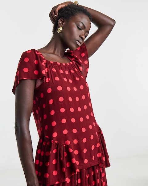Spot Crinkle Peplum Top