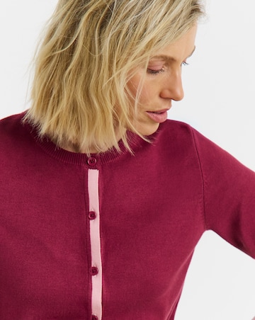 Contrast Detail Crew Neck Cardigan