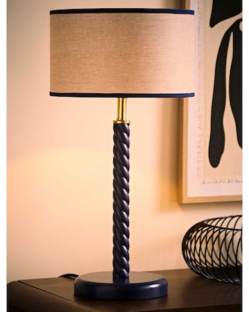 ValueLights Amara Navy Twist Table Lamp with Colour Match Inner Shade