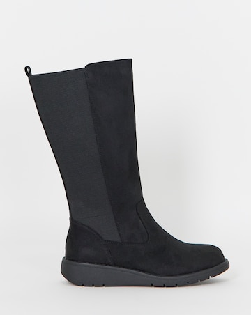 Cushion Walk Elasticated Back Wedge Calf Height Boots - Wide Fit (E)