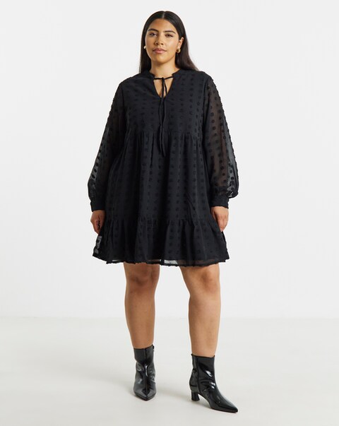 Simply Be Black Dobby Smock Dress