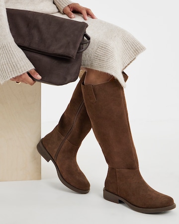 Krista Suede Pull On Knee High Boots - Extra Wide Fit (EEE) & Super Curvy Calf