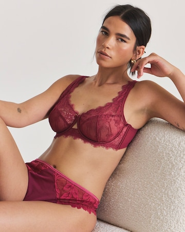 Pretty Secrets Eyelash Lace Underwired Full Cup Bra Burgundy
