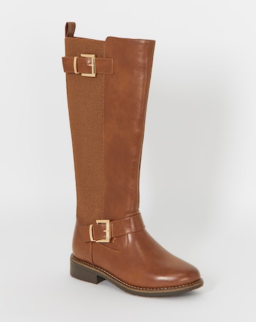 Cushion Walk Stretch Double Buckle Knee Boots - Wide Fit (E) & Curvy Calf