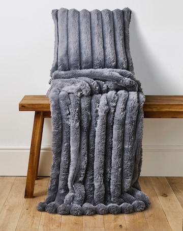 Ribbed Faux Fur Throw - Charcoal
