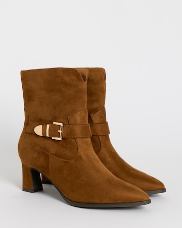 Heather Buckle Detail Heeled Ankle Boots - Wide Fit (E)