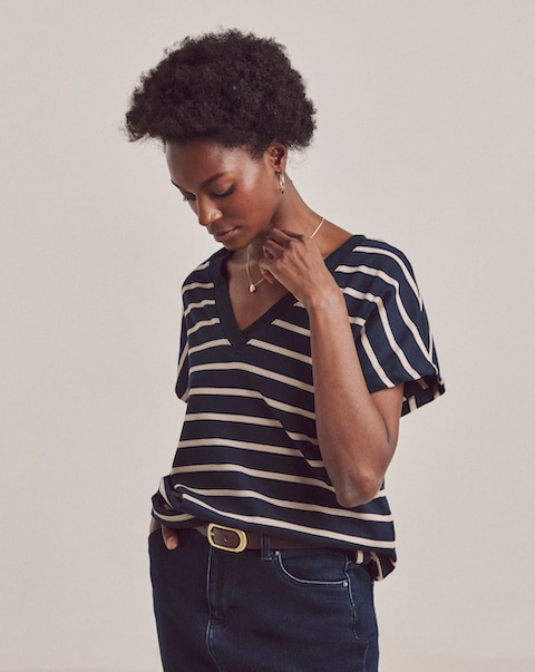 Anthology Stripe V Neck T-Shirt