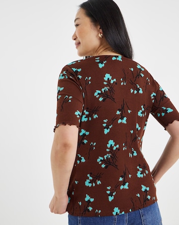 Chocolate Floral Lettuce Half Sleeve Rib Cardigan