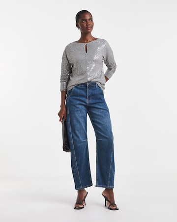 Sequin Keyhole Blouson Sleeve Top