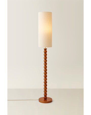 ValueLights Wyatt Wood Bobble Floor Lamp With Tall Linen Shade