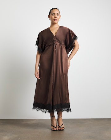 Joanna Hope Satin Lace Trim Midi Dress
